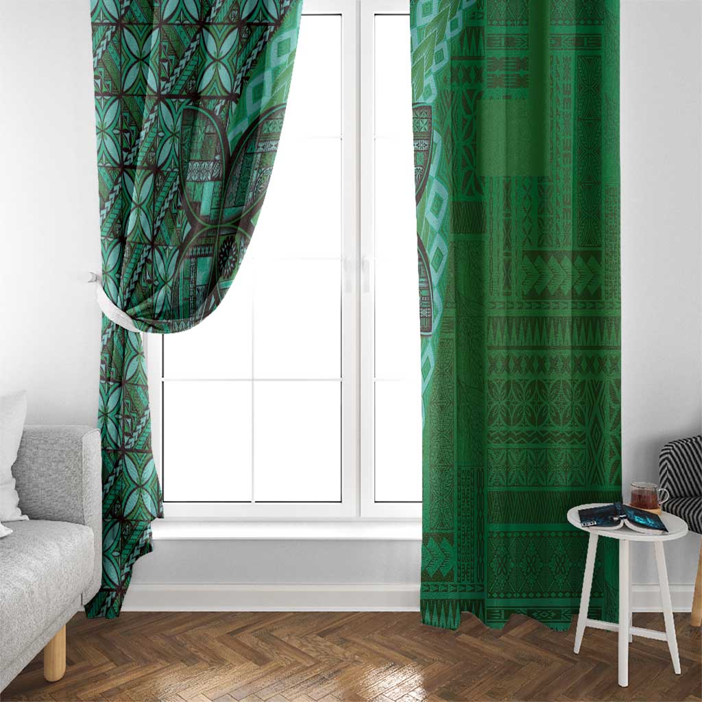 Samoan Pacific Tribal Flower Geometric Art Tattoos Window Curtain Siapo Pattern Emerald Glow - Polynesian Pride