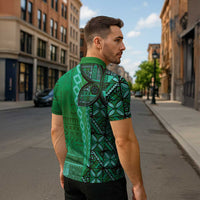 Samoan Pacific Tribal Flower Geometric Art Tattoos Zipper Polo Shirt Siapo Pattern Emerald Glow LT03 - Polynesian Pride