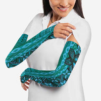 Samoan Pacific Tribal Flower Geometric Art Tattoos Arm Sleeves Siapo Pattern Turquoise Tide - Polynesian Pride