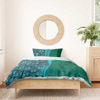 Samoan Pacific Tribal Flower Geometric Art Tattoos Bedding Set Siapo Pattern Turquoise Tide - Polynesian Pride