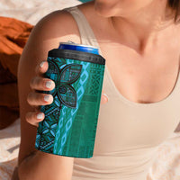 Samoan Pacific Tribal Flower Geometric Art Tattoos 4 in 1 Can Cooler Tumbler Siapo Pattern Turquoise Tide LT03 - Polynesian Pride