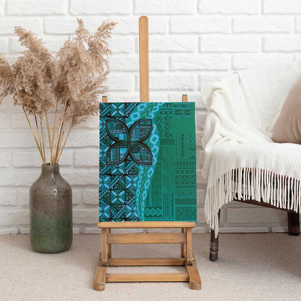 Samoan Pacific Tribal Flower Geometric Art Tattoos Canvas Wall Art Siapo Pattern Turquoise Tide - Polynesian Pride