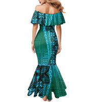 Samoan Pacific Tribal Flower Geometric Art Tattoos Family Matching Mermaid Dress and Hawaiian Shirt Siapo Pattern Turquoise Tide LT03 - Polynesian Pride