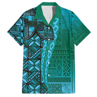 Samoan Pacific Tribal Flower Geometric Art Tattoos Family Matching Summer Maxi Dress and Hawaiian Shirt Siapo Pattern Turquoise Tide LT03 Dad's Shirt - Short Sleeve Turquoise - Polynesian Pride