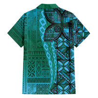 Samoan Pacific Tribal Flower Geometric Art Tattoos Family Matching Tank Maxi Dress and Hawaiian Shirt Siapo Pattern Turquoise Tide LT03 - Polynesian Pride