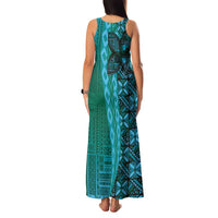Samoan Pacific Tribal Flower Geometric Art Tattoos Family Matching Tank Maxi Dress and Hawaiian Shirt Siapo Pattern Turquoise Tide LT03 - Polynesian Pride
