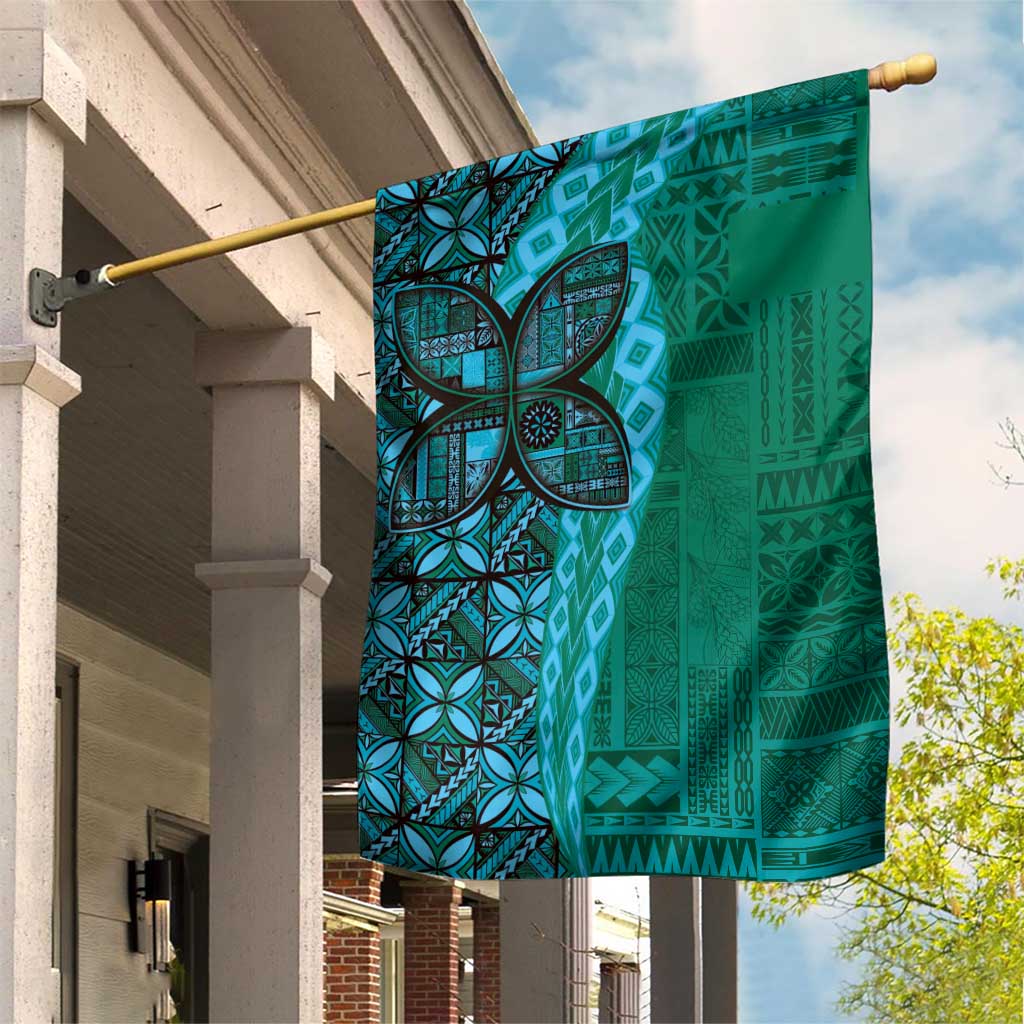 Samoan Pacific Tribal Flower Geometric Art Tattoos Garden Flag Siapo Pattern Turquoise Tide - Polynesian Pride