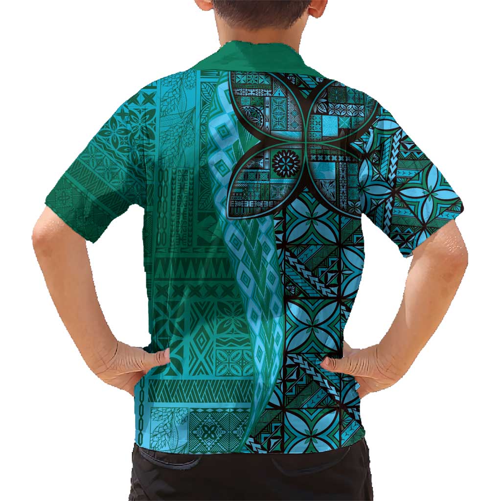 Samoan Pacific Tribal Flower Geometric Art Tattoos Hawaiian Shirt Siapo Pattern Turquoise Tide - Polynesian Pride