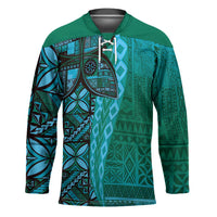 Samoan Pacific Tribal Flower Geometric Art Tattoos Hockey Jersey Siapo Pattern Turquoise Tide - Polynesian Pride