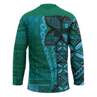 Samoan Pacific Tribal Flower Geometric Art Tattoos Hockey Jersey Siapo Pattern Turquoise Tide - Polynesian Pride