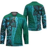 Samoan Pacific Tribal Flower Geometric Art Tattoos Hockey Jersey Siapo Pattern Turquoise Tide - Polynesian Pride