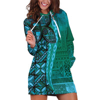 Samoan Pacific Tribal Flower Geometric Art Tattoos Hoodie Dress Siapo Pattern Turquoise Tide LT03 Turquoise - Polynesian Pride