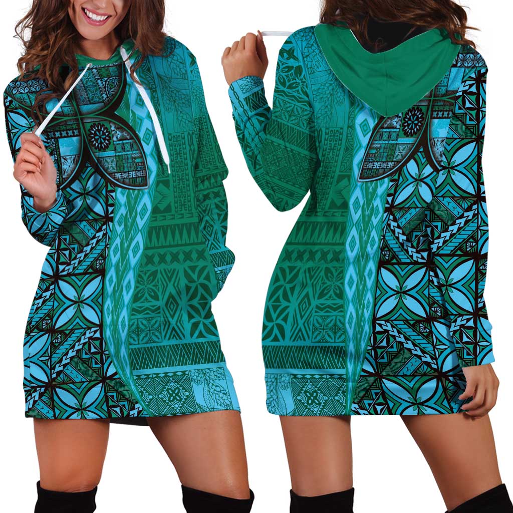 Samoan Pacific Tribal Flower Geometric Art Tattoos Hoodie Dress Siapo Pattern Turquoise Tide LT03 - Polynesian Pride