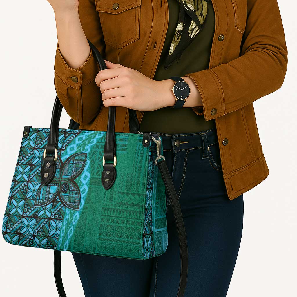 Samoan Pacific Tribal Flower Geometric Art Tattoos Leather Bag Siapo Pattern Turquoise Tide - Polynesian Pride