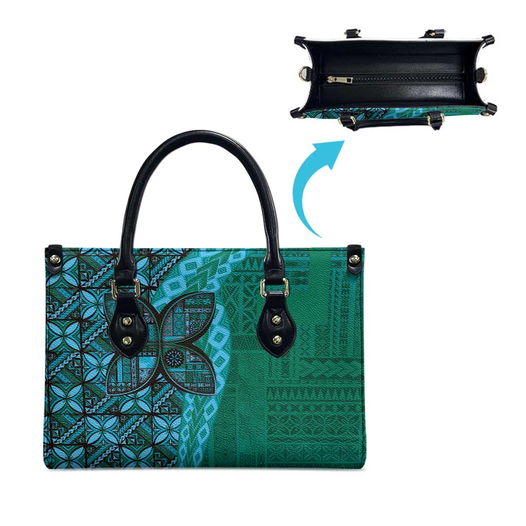 Samoan Pacific Tribal Flower Geometric Art Tattoos Leather Bag Siapo Pattern Turquoise Tide - Polynesian Pride