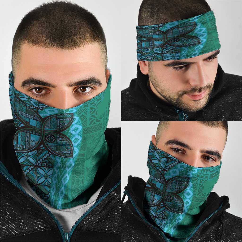 Samoan Pacific Tribal Flower Geometric Art Tattoos Neck Gaiter Siapo Pattern Turquoise Tide LT03