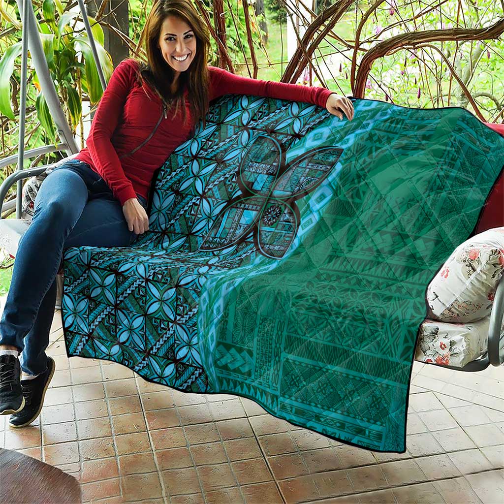 Samoan Pacific Tribal Flower Geometric Art Tattoos Quilt Siapo Pattern Turquoise Tide - Polynesian Pride