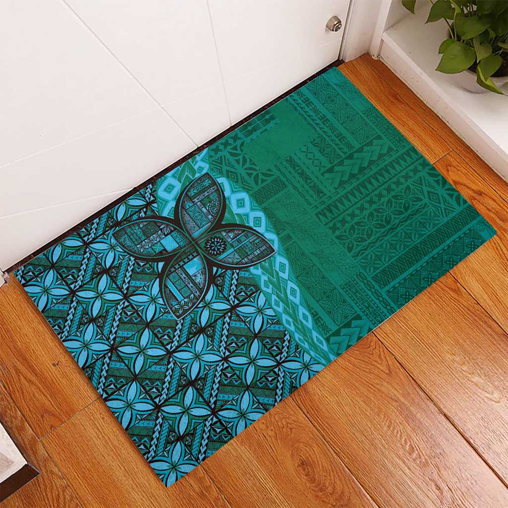 Samoan Pacific Tribal Flower Geometric Art Tattoos Rubber Doormat Siapo Pattern Turquoise Tide LT03 - Polynesian Pride