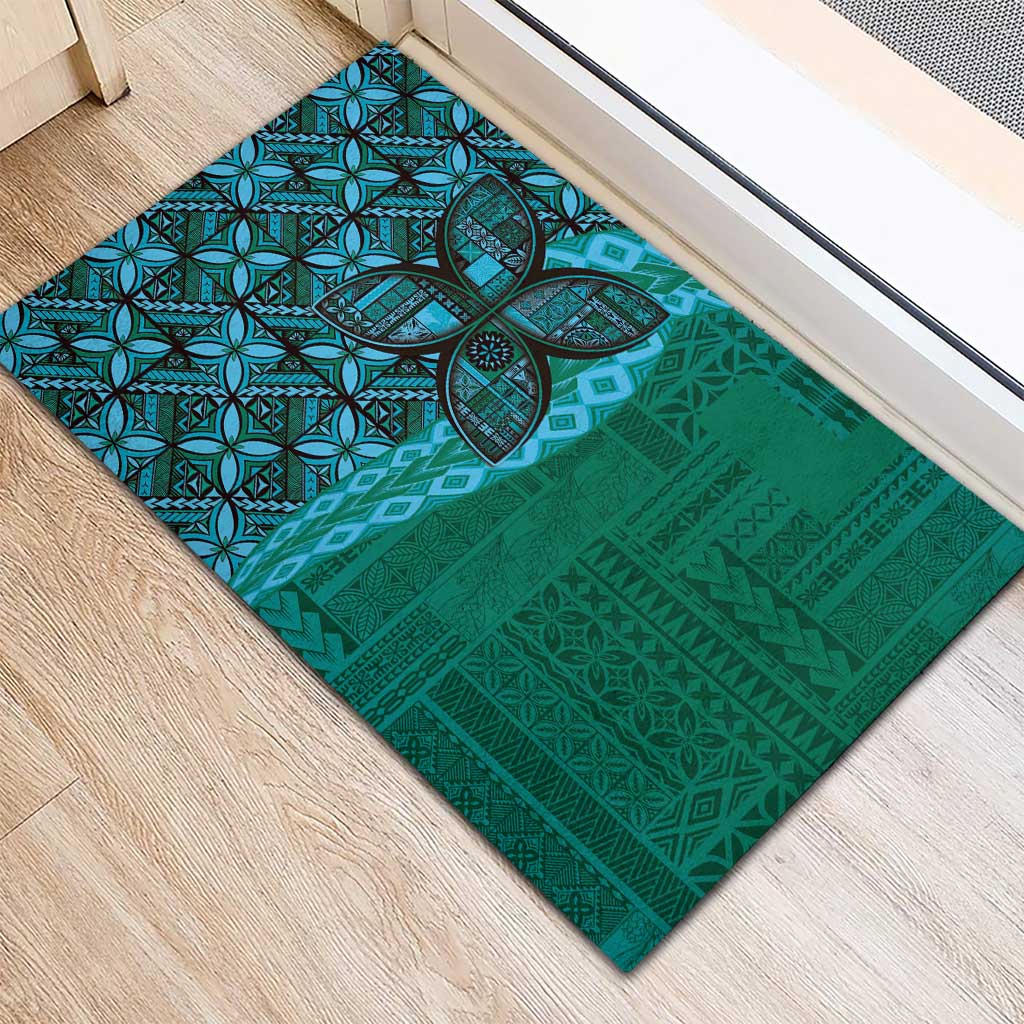 Samoan Pacific Tribal Flower Geometric Art Tattoos Rubber Doormat Siapo Pattern Turquoise Tide LT03 - Polynesian Pride