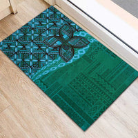 Samoan Pacific Tribal Flower Geometric Art Tattoos Rubber Doormat Siapo Pattern Turquoise Tide LT03 - Polynesian Pride