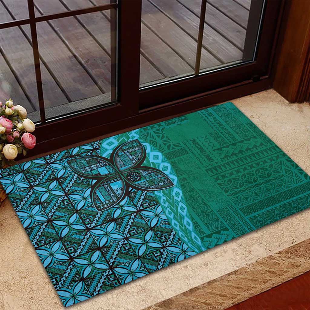Samoan Pacific Tribal Flower Geometric Art Tattoos Rubber Doormat Siapo Pattern Turquoise Tide LT03 - Polynesian Pride