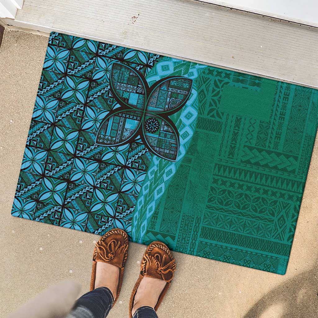 Samoan Pacific Tribal Flower Geometric Art Tattoos Rubber Doormat Siapo Pattern Turquoise Tide LT03 - Polynesian Pride