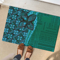 Samoan Pacific Tribal Flower Geometric Art Tattoos Rubber Doormat Siapo Pattern Turquoise Tide LT03 - Polynesian Pride