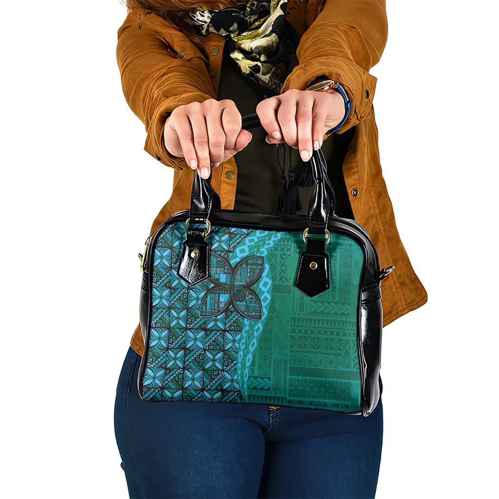 Samoan Pacific Tribal Flower Geometric Art Tattoos Shoulder Handbag Siapo Pattern Turquoise Tide - Polynesian Pride