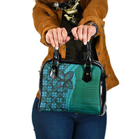 Samoan Pacific Tribal Flower Geometric Art Tattoos Shoulder Handbag Siapo Pattern Turquoise Tide - Polynesian Pride