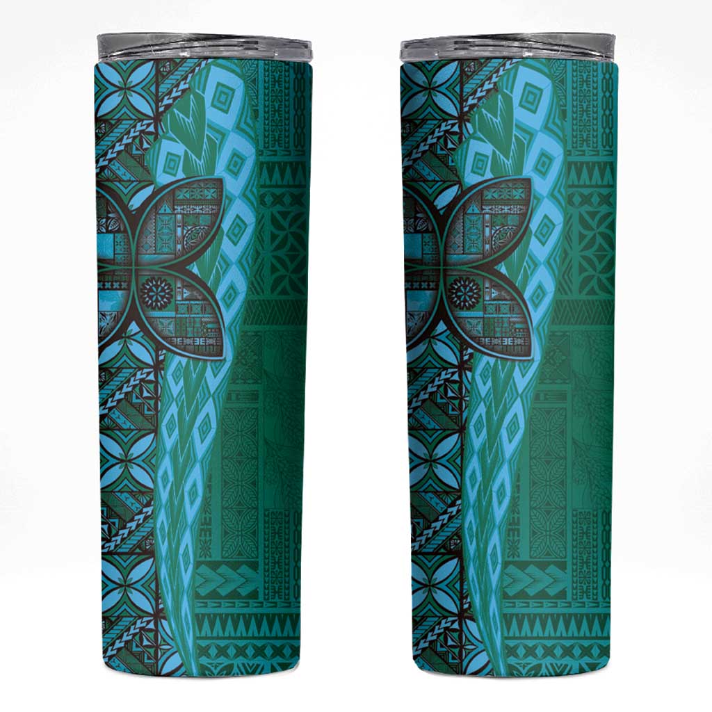 Samoan Pacific Tribal Flower Geometric Art Tattoos Skinny Tumbler Siapo Pattern Turquoise Tide LT03 Turquoise - Polynesian Pride