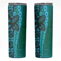 Samoan Pacific Tribal Flower Geometric Art Tattoos Skinny Tumbler Siapo Pattern Turquoise Tide LT03 Turquoise - Polynesian Pride