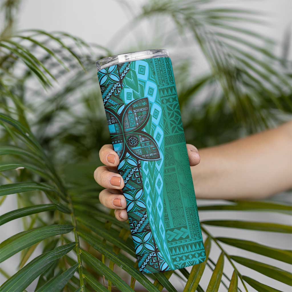 Samoan Pacific Tribal Flower Geometric Art Tattoos Skinny Tumbler Siapo Pattern Turquoise Tide LT03 - Polynesian Pride