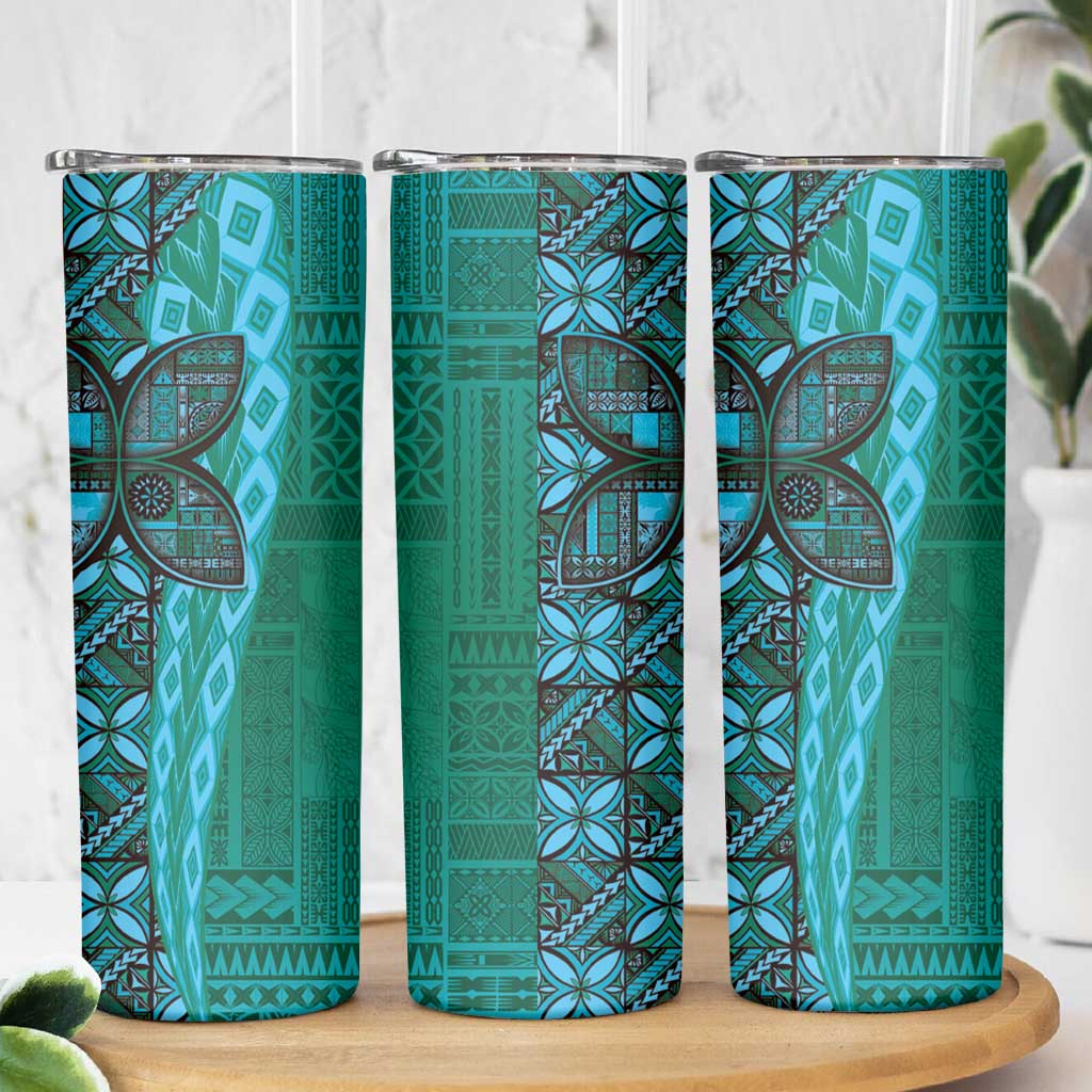 Samoan Pacific Tribal Flower Geometric Art Tattoos Skinny Tumbler Siapo Pattern Turquoise Tide LT03 - Polynesian Pride