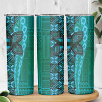 Samoan Pacific Tribal Flower Geometric Art Tattoos Skinny Tumbler Siapo Pattern Turquoise Tide LT03 - Polynesian Pride