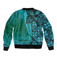 Samoan Pacific Tribal Flower Geometric Art Tattoos Sleeve Zip Bomber Jacket Siapo Pattern Turquoise Tide LT03 - Polynesian Pride
