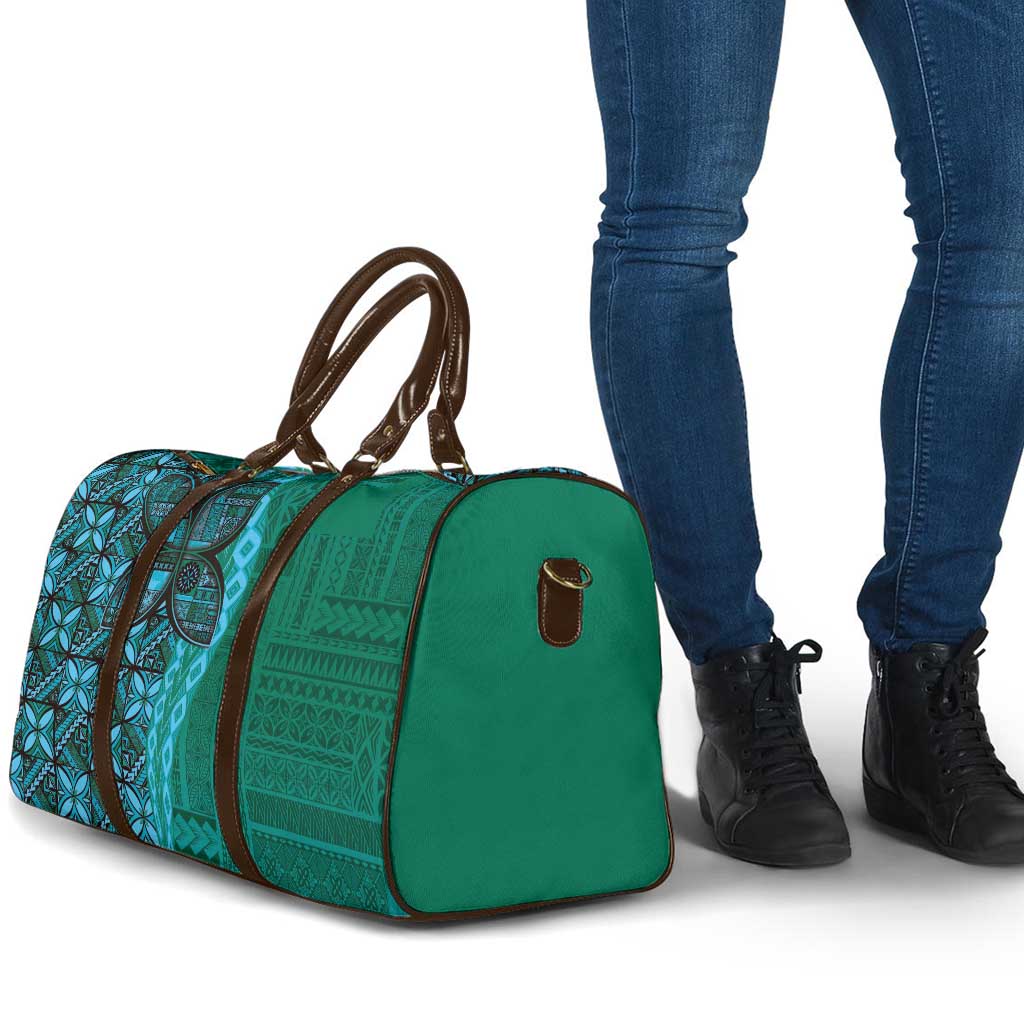 Samoan Pacific Tribal Flower Geometric Art Tattoos Travel Bag Siapo Pattern Turquoise Tide - Polynesian Pride