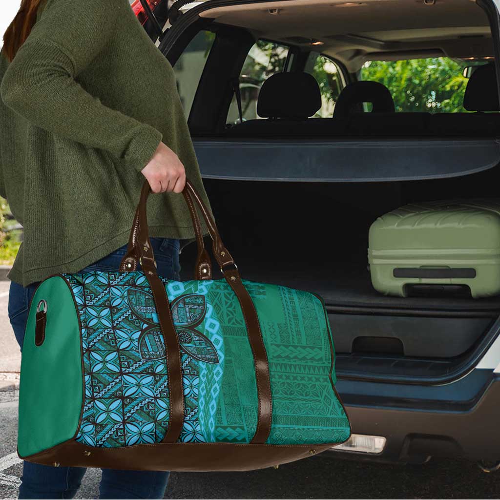 Samoan Pacific Tribal Flower Geometric Art Tattoos Travel Bag Siapo Pattern Turquoise Tide - Polynesian Pride