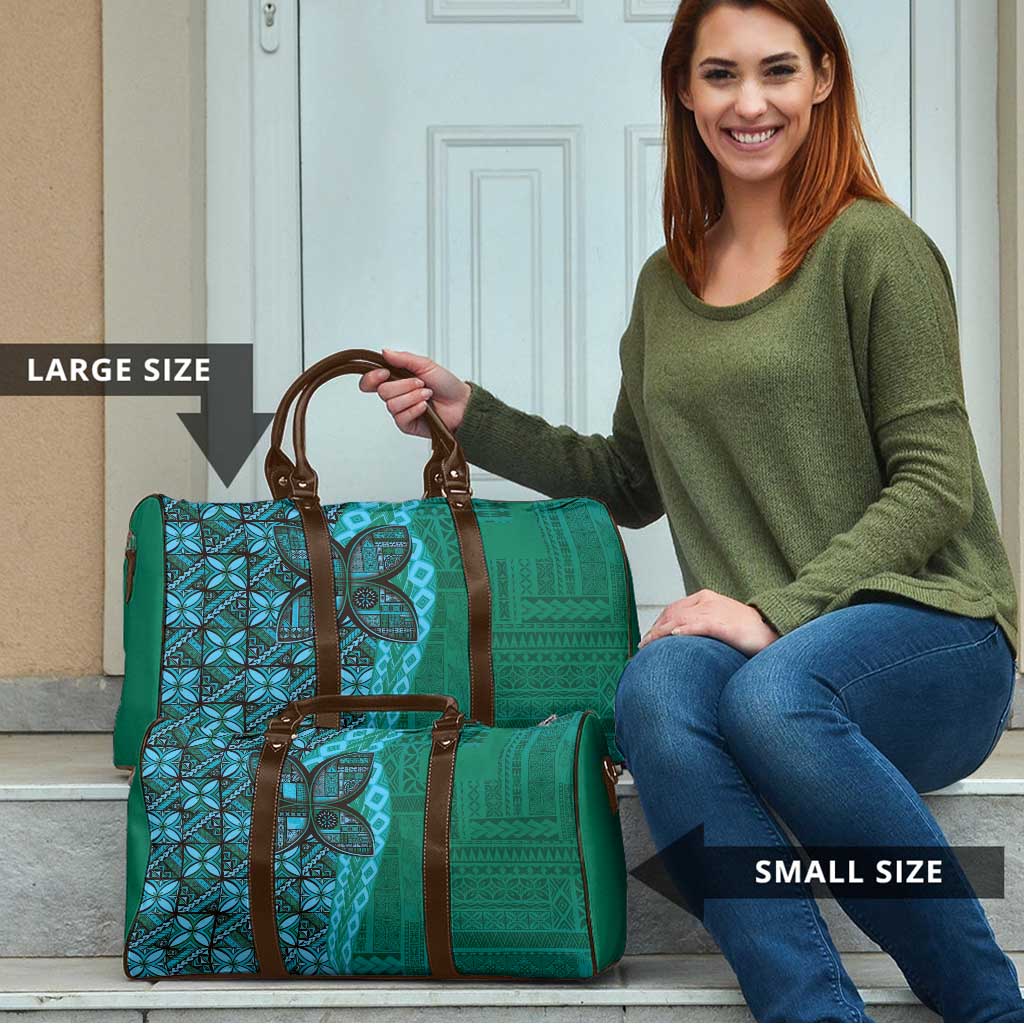 Samoan Pacific Tribal Flower Geometric Art Tattoos Travel Bag Siapo Pattern Turquoise Tide - Polynesian Pride