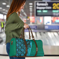 Samoan Pacific Tribal Flower Geometric Art Tattoos Travel Bag Siapo Pattern Turquoise Tide - Polynesian Pride