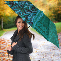 Samoan Pacific Tribal Flower Geometric Art Tattoos Umbrella Siapo Pattern Turquoise Tide - Polynesian Pride