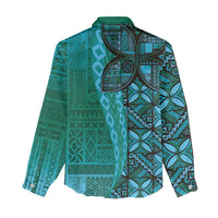 Samoan Pacific Tribal Flower Geometric Art Tattoos Women Casual Shirt Siapo Pattern Turquoise Tide LT03 - Polynesian Pride