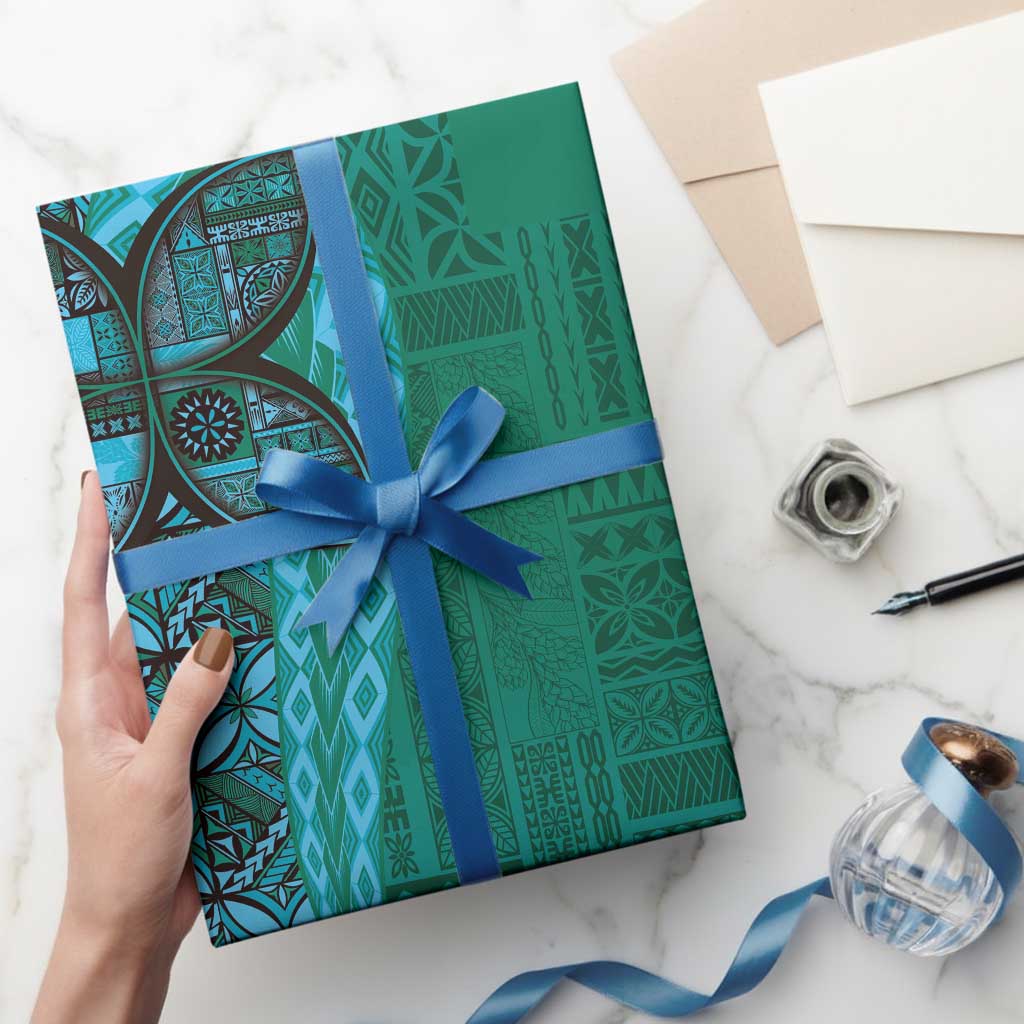 Samoan Pacific Tribal Flower Geometric Art Tattoos Wrapping Paper Siapo Pattern Turquoise Tide - Polynesian Pride