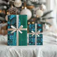 Samoan Pacific Tribal Flower Geometric Art Tattoos Wrapping Paper Siapo Pattern Turquoise Tide - Polynesian Pride