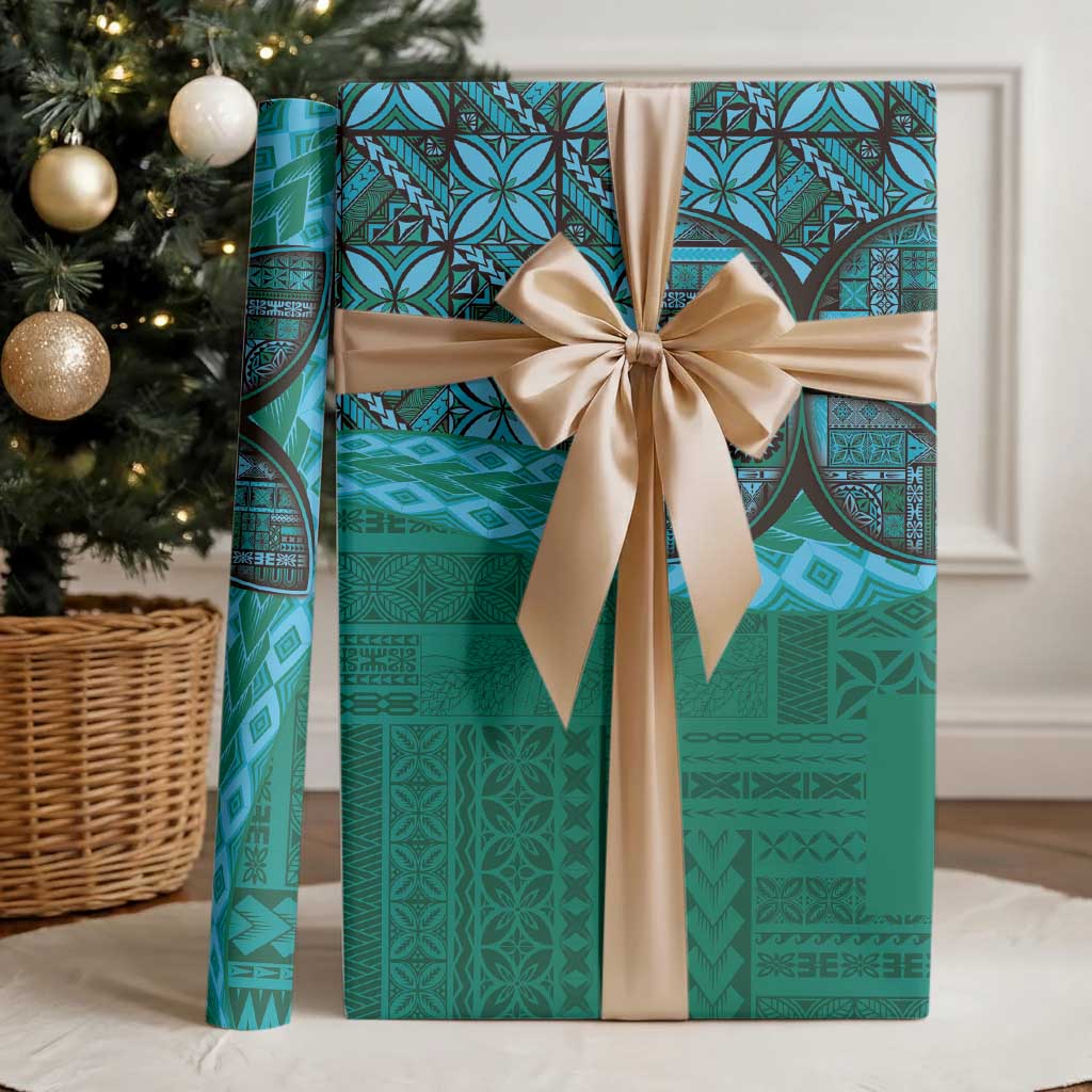 Samoan Pacific Tribal Flower Geometric Art Tattoos Wrapping Paper Siapo Pattern Turquoise Tide - Polynesian Pride