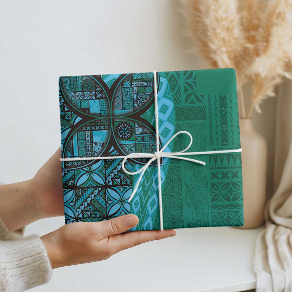 Samoan Pacific Tribal Flower Geometric Art Tattoos Wrapping Paper Siapo Pattern Turquoise Tide - Polynesian Pride