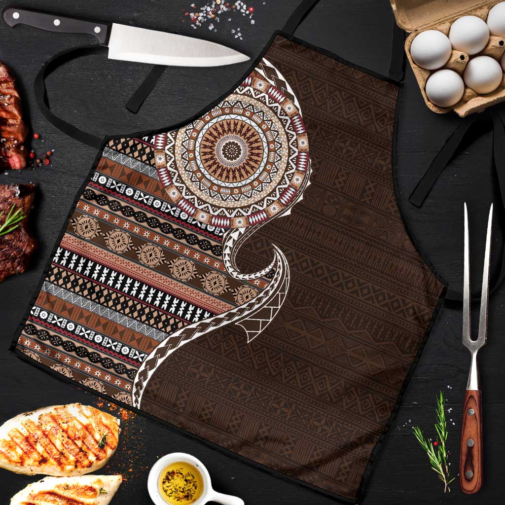 Fijian Masi Tribal Tattoos Art Pattern Apron Brown Color Half Style - Polynesian Pride