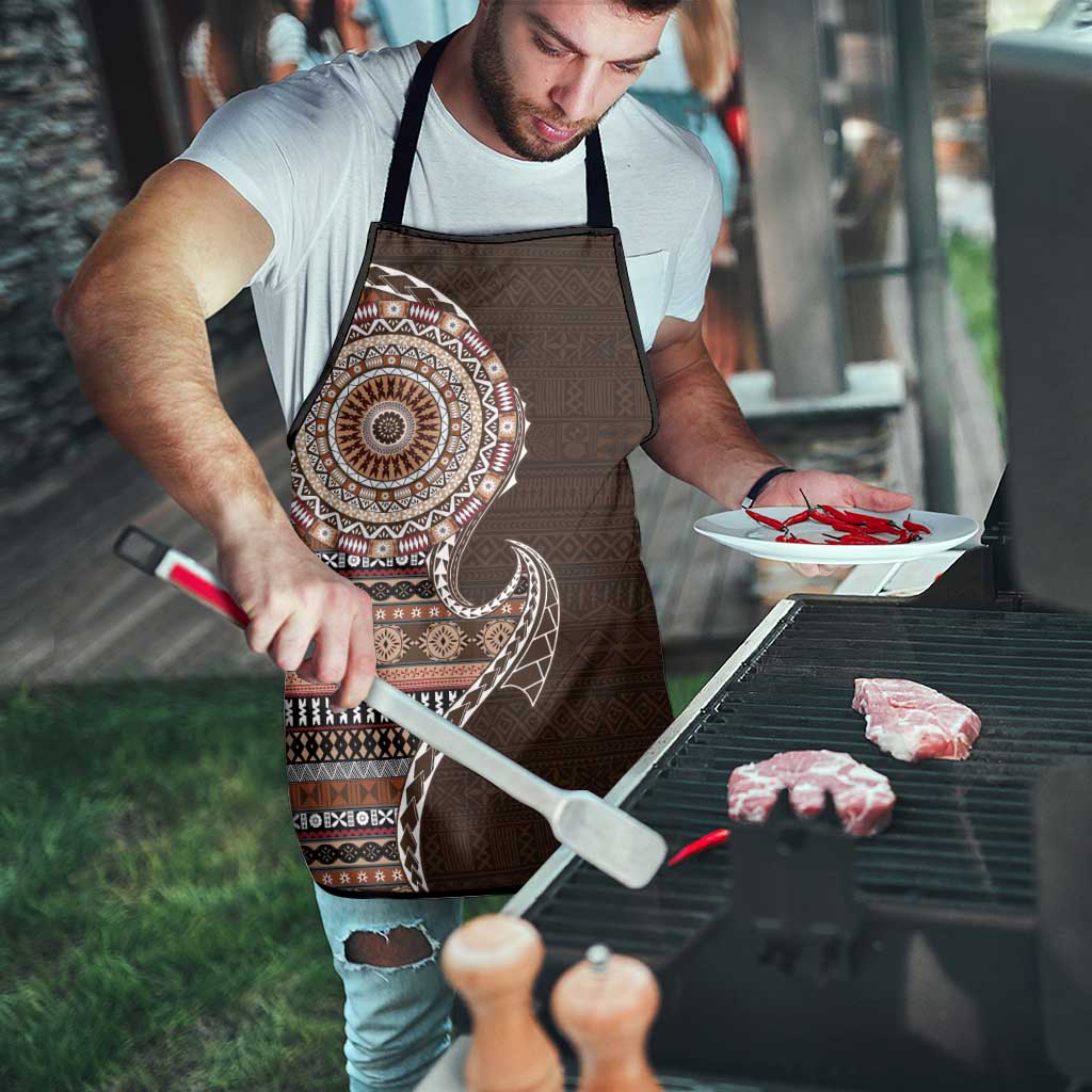 Fijian Masi Tribal Tattoos Art Pattern Apron Brown Color Half Style - Polynesian Pride