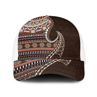 Fijian Masi Tribal Tattoos Art Pattern Baseball Net Cap Brown Color Half Style - Polynesian Pride