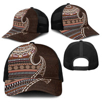 Fijian Masi Tribal Tattoos Art Pattern Baseball Net Cap Brown Color Half Style - Polynesian Pride