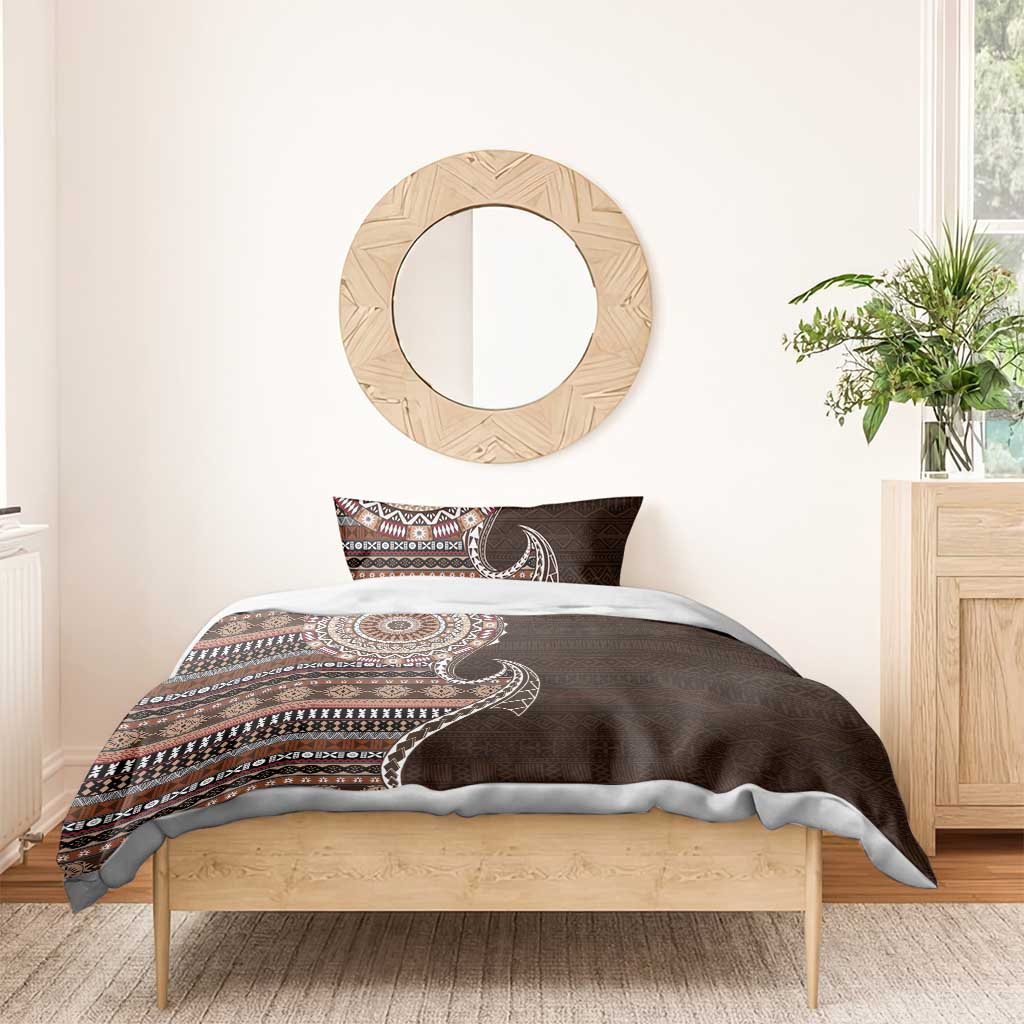 Fijian Masi Tribal Tattoos Art Pattern Bedding Set Brown Color Half Style - Polynesian Pride